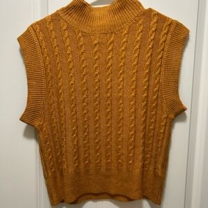 cupcakes & cashmere Mustard Cable Knit Sleeveless Sweater